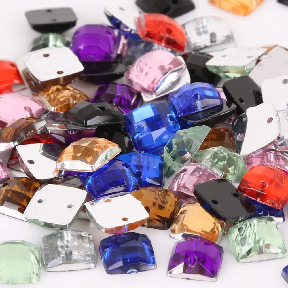 Square Faceted Acrylic Rhinestone Drilling Flatback Scrapbooking Beads