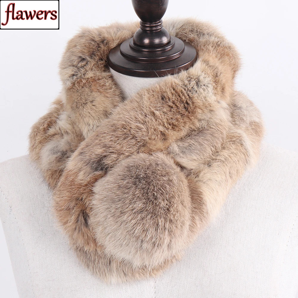 

100% Genuine Fur Scarf 2019 New Winter Women Real Natural Rabbit Fur Scarf Lady Warm With Ball Pele Rabbit Fur Scarves Wholesale
