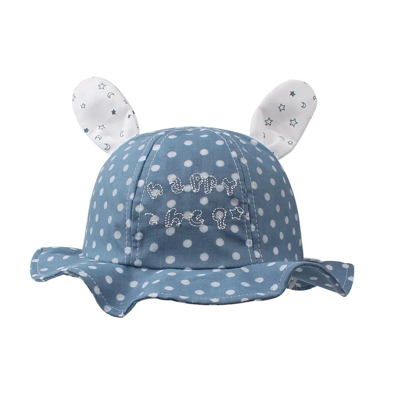 Polka Panama Baby Hat For Girls Cute Rabbit Ears Girls Cap Summer Beach Sun Hat Dots Baby Girls Bucket Hat Baby Girls Clothing (10)