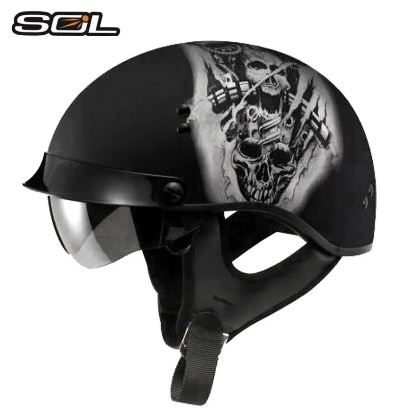 

Retro Half Face Vintage Motorcycle Helmet Cafe Racer Scooter Cruiser Chopper Matte black EPS lining DOT approved