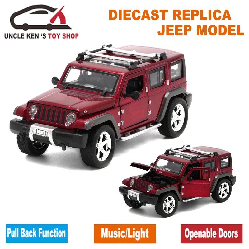  15Cm length Diecast Jeep Wrangler Model Cars Replica Metal Toys With Functions For Children As Gift