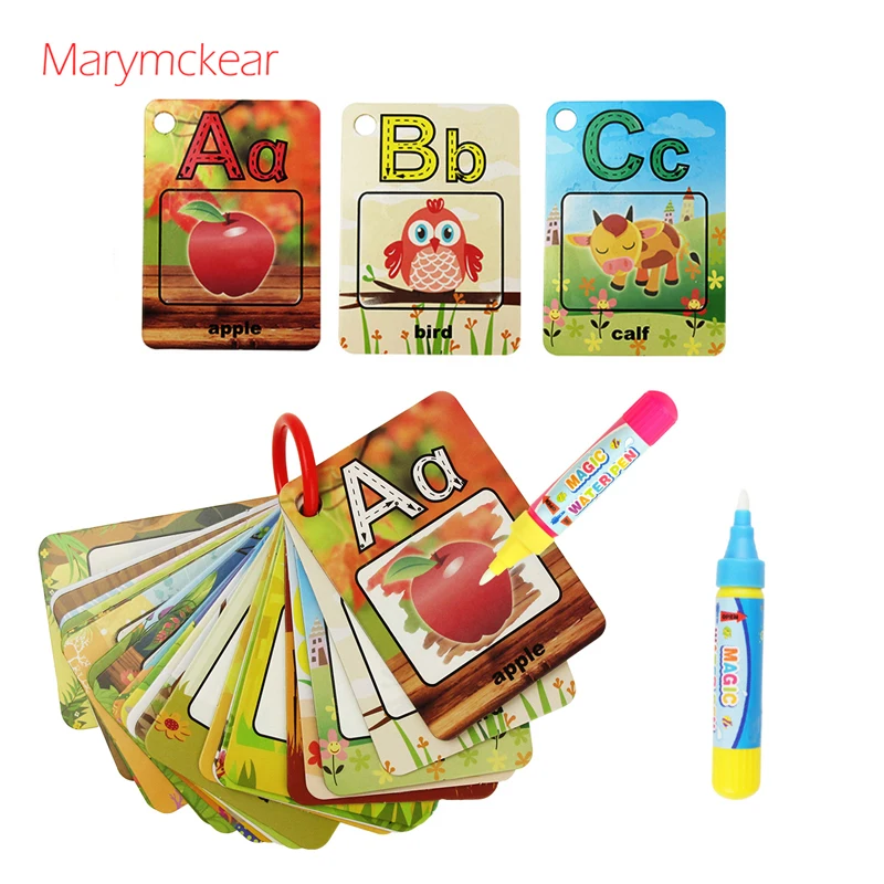 26 Pcs Letter Water Drawing Cards Doodle Alphabet Card Baby Educational Toy Graffiti Card with 2 Pcs Pens Children Learn Words