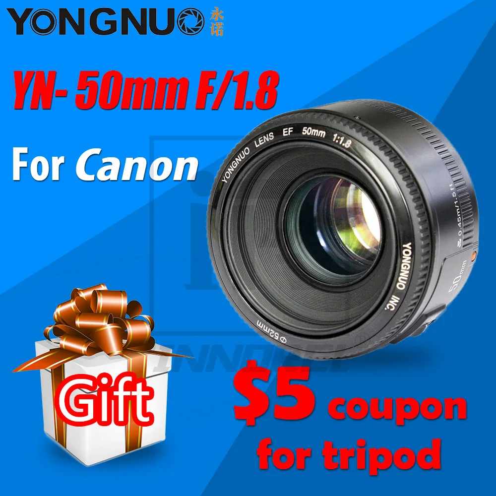 Объектив YONGNUO YN50MM F1.8 с большой диафрагмой и фиксированным автофокусом для камеры