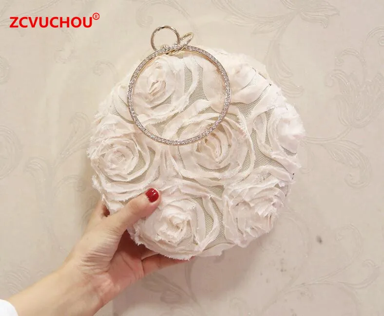 

2017 Flower Evening Bag Flower Bride Bag Purse, full dress Party Round Handbag Wedding Clutch Women Evening Purse Lady Gift