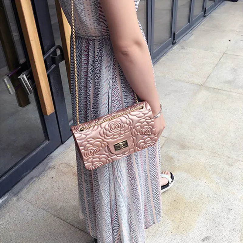 Rose Gold Large Сумки для женщин Новая высококачественная дизайнерская мини-сумка из ПВХ Женская Желейная сумка на плечо с цепочкой Сумочка с клапаном сумка через плечо - Цвет: Rose Gold Large
