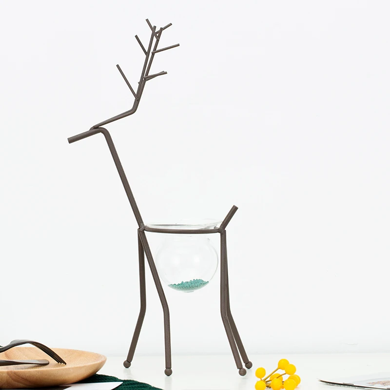 (c 36x14cm Олень железная стеклянная ваза цветочный горшок Diy гидропонное растение цветок гостиная Рождественское украшение стеллажи прозрачная вилка ваза - Цвет: (c 36x14cm
