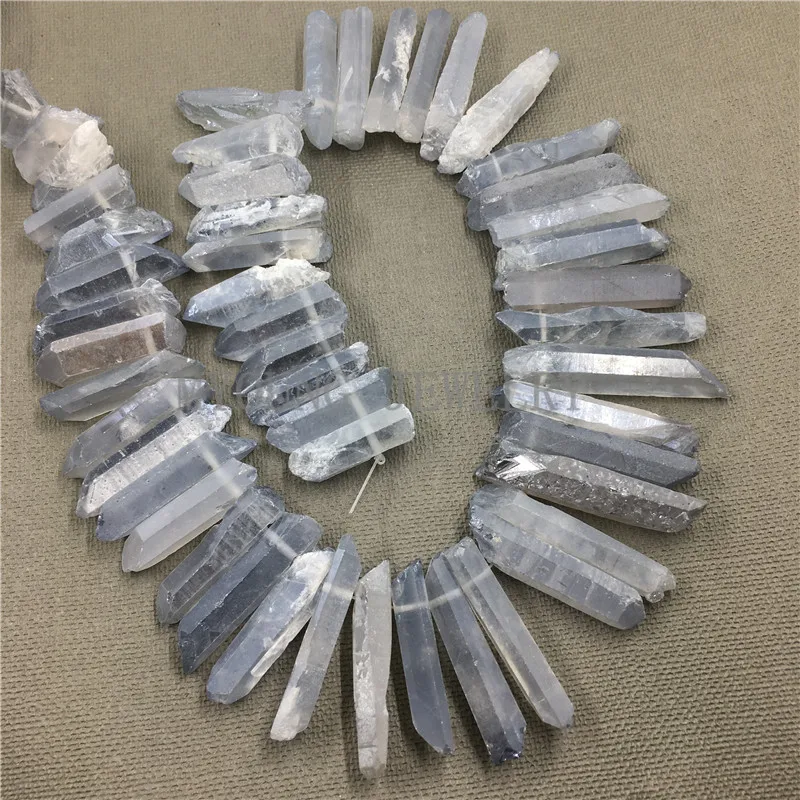 MY0772 Matte Gray Crystal Quartz Titanium Stick Beads,Rough Smoky
