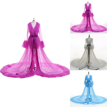 

Sexy Women Mesh Tulle Robes Dress Summer Pure Color Layered Lacing Robe Sleepwear Women Perspective Maxi Long Nightgown Lingerie