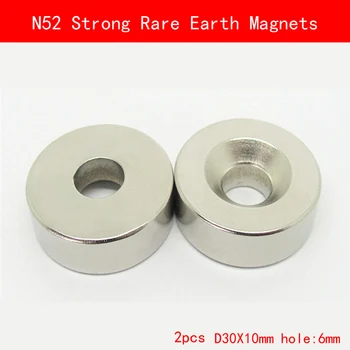 

2PCS round D30X10mm hole 6mm N52 Super Powerful Strong Rare Earth Magnet permanent N52 plating Nickel Magnets Diameter 30mm*10mm