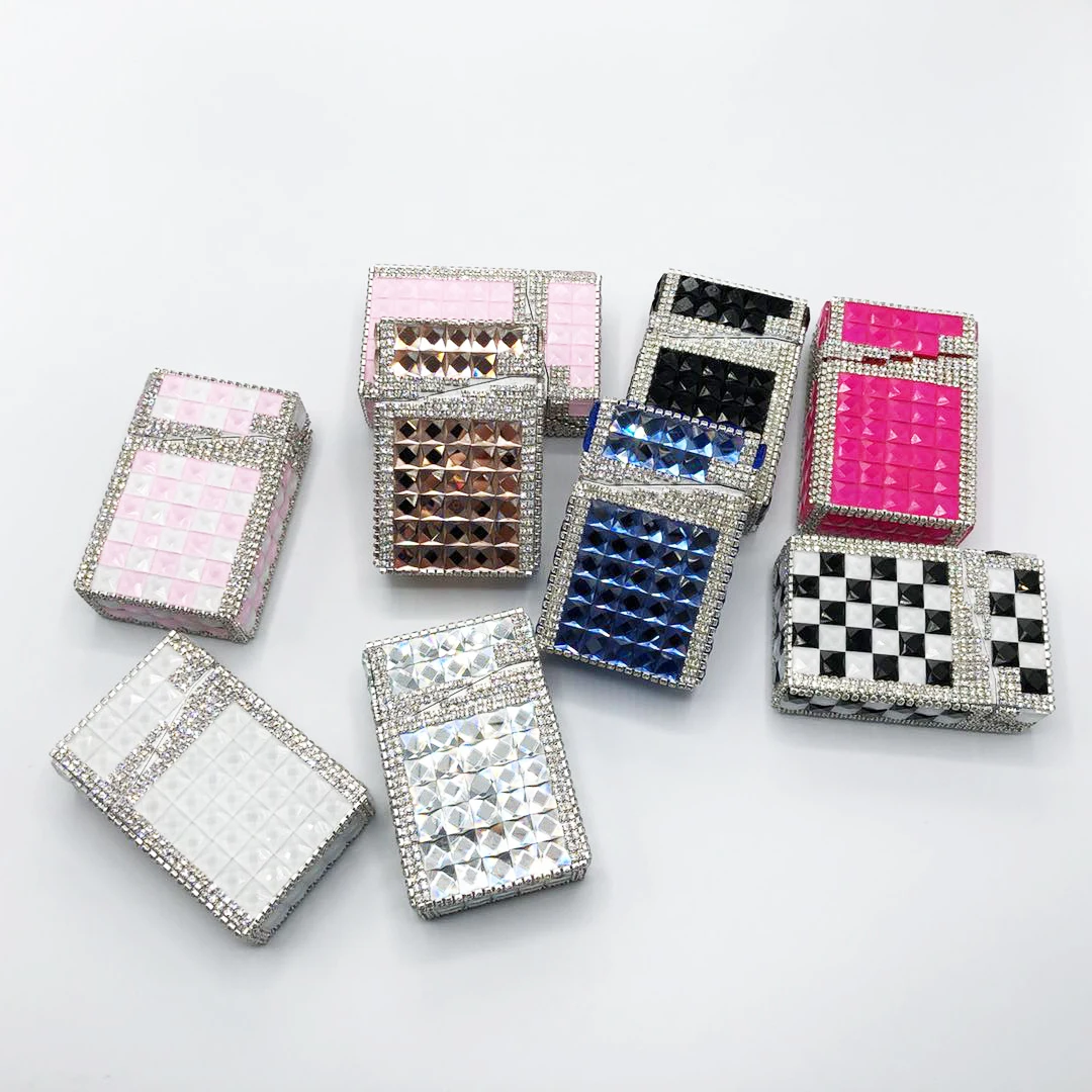 

PITILLERA Manual E Cigarette Case Blue Pink Red Cigarette Case for Women with Drill 20 Box Tops Vintage Classic Hard Art Jar