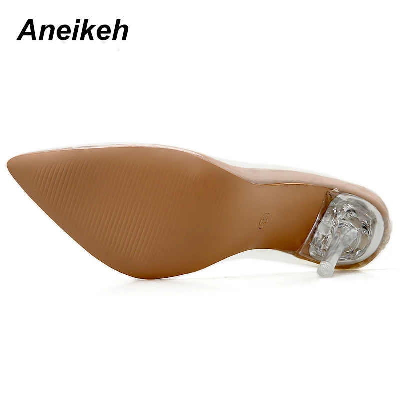 Aneikeh Spring Summer Clear Plastic Transparent PVC Pump Club Party Shoes Fashion Sexy Party Fine Heel Female High Heels Shoes