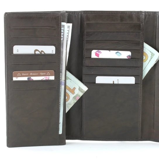 LEATHER CLUTCH WALLET AND CHECKBOOK HOLDER BROWN (1)