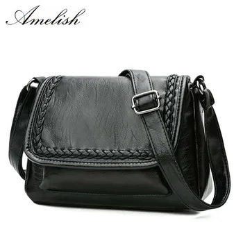 

Luxury Vintage Black Color Women Bag Girls Messenger Clutch Shoulder Crossbody Handbag Sheepskin Genuine Leather Ladies Hand Bag