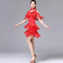 Для женщин Латинской сальса костюмы платья черный, красный синий сценические костюмы с бахромой Латинской Америки танцевальные платья