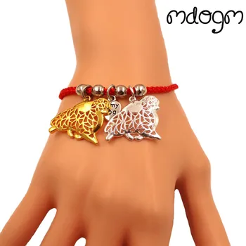

Pomeranian Dog Animal Charm Bracelet For Women Men Couple Love Rope Male Female Pearl Red Heart Black Girls Cute Fashion