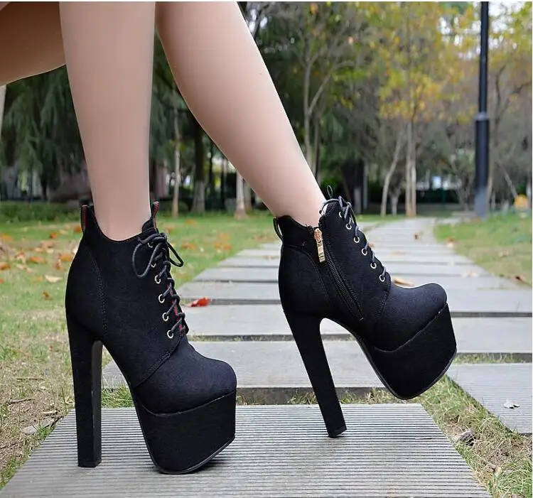 

2017 super high heel increased boots hit color tie high shoes tide boots 14 cm shoes