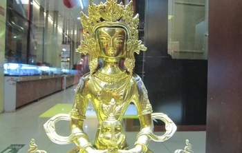 

Tibet Buddhism 100% Bronze Copper 24K Gold Amitayus Sakyamuni Buddha Statue A