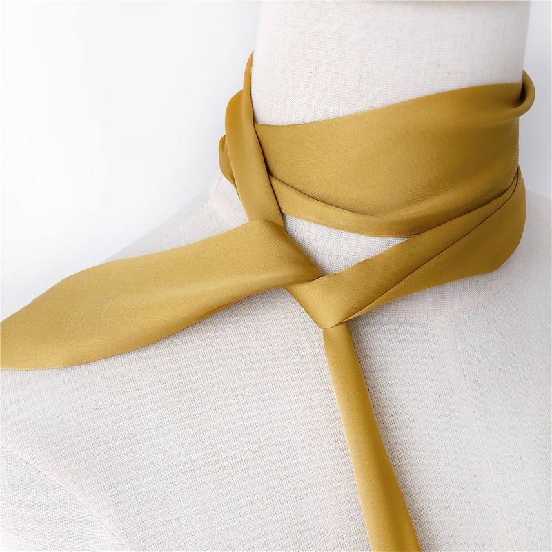 Luna&Dolphin Women Narrow Long Scarf 200x5cm Solid Color Chiffon Silk Rubber Red Tie Black Bag Ribbon Headbands Choker Streamer 6