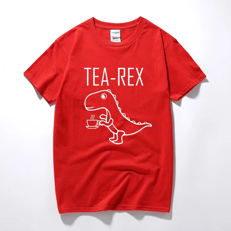 Красный Tea rex, Мужская футболка, смешная шутка, каламбур Юрского периода, динозавр, напиток, кофе, новинка, подарок, хлопковая футболка с коротким рукавом, летний топ, camisetas - Цвет: Красный