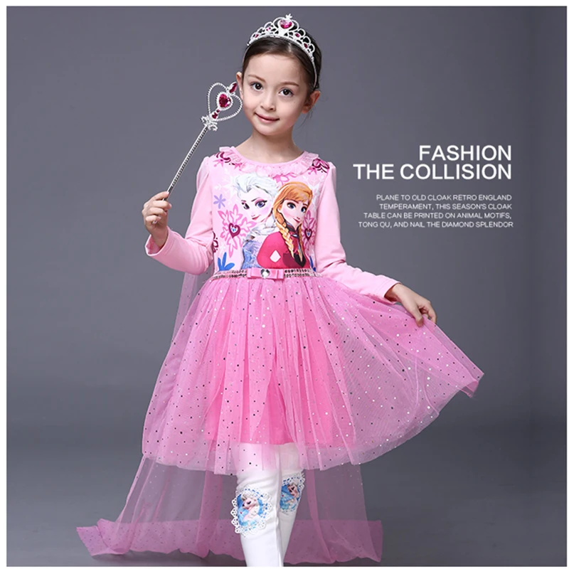 Disney Frozen Girl Dress Spring Summer Super Western Air Love Queen Princess Dress Summer Child Aisha Dress