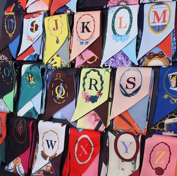 

Letters Print Twill Silk Scarf Women Luxury Designer Fashion Handbag Bow Ribbons Hair Headband Summer Female Small Head Scarves
