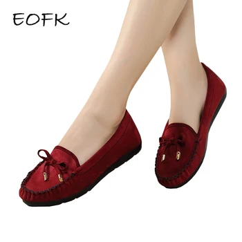 

EOFK Women Flats Shoes Woman Moccasins Casual Bowtie Soft Women's Loafers Flat Shoes Solid Butterfly -Knot Female Footwear