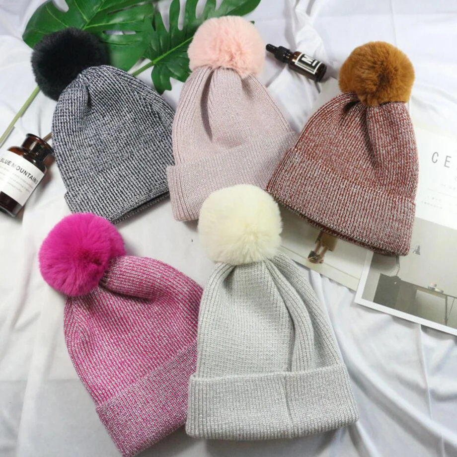 Зимние шапки для женщин, теплые вязаные шапки, шапки Скалли бини, Повседневные Головные уборы для взрослых, шапки бини, шапка с помпоном, Мягкая вязаная Новинка