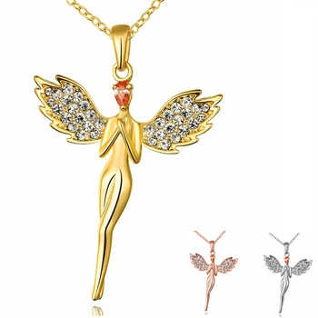 

5.2*3.5CM 925 Silver Guardian Angel Heart Pendant Necklaces Dazzling Luxury Silver Jewelry Angel Pendant Rolo Necklace Charm