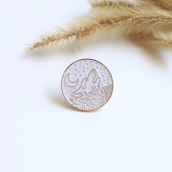 

30pcs/lot Moon Wolf Brooches Golden Lines Round Enamel Pin for Kids Lapel Pin Bag Pins Denim Jacket Women Brooch Badge SC4515