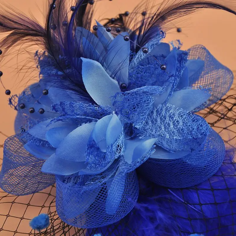 Женская Свадебная вуалетка, шляпа с сеткой, контрастный цветок, плюшевая волнистая заколка для волос, перо, украшение из бисера, Коктейльная брошь, головной убор