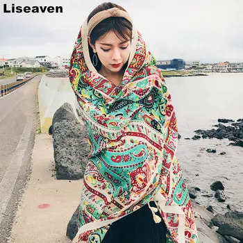 

Liseaven 180CM*90CM Summer Wraps Women Scarves Female Cotton Sunscreen Print Shawl