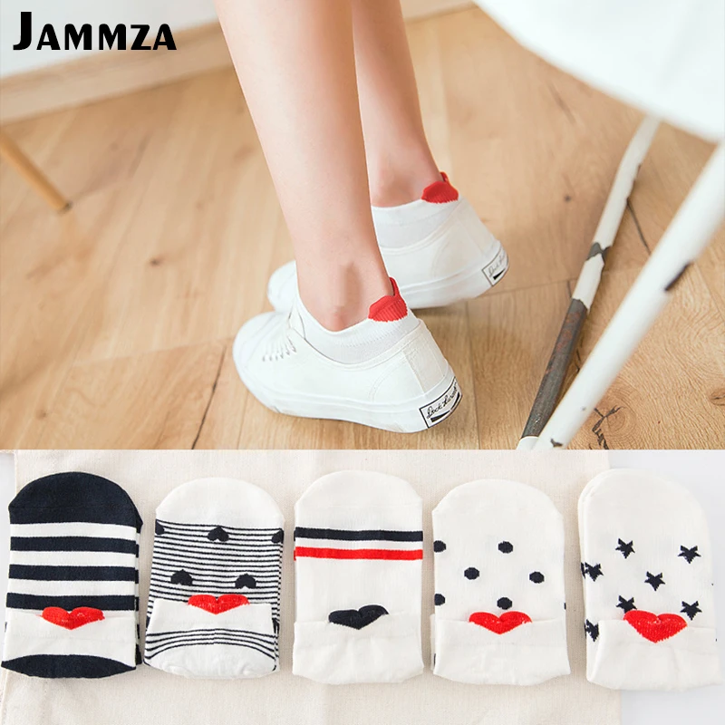 

New Summer Women Cotton Stripe Socks Black White Dots Cute Breathable Socks Star Heart Soft Japanese Casual Wild Ankle Kawaii