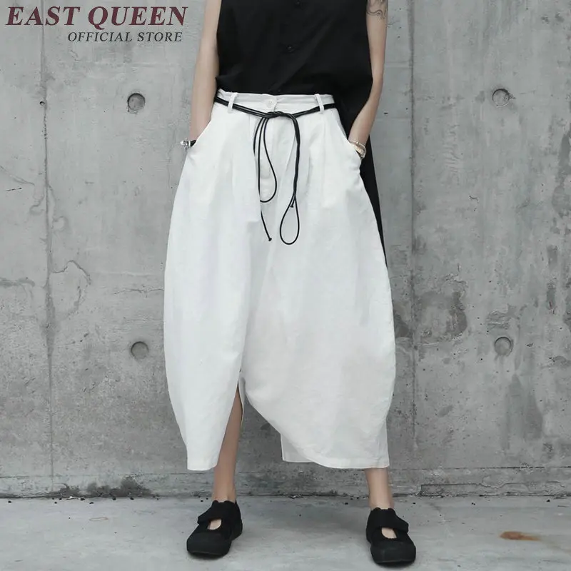 Китайский стиль брюки с высокой талией женские мешковатые штаны женские брюки Новое поступление белые Экстра свободные широкие брюки AA2741