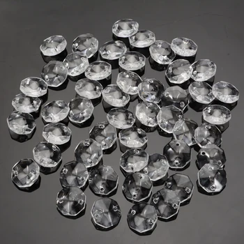 

50Pcs 14mm Glass Crystal Prisms Clear Octagonal Beads Glass Pendant Chandeliers for Lamp Light Decorations