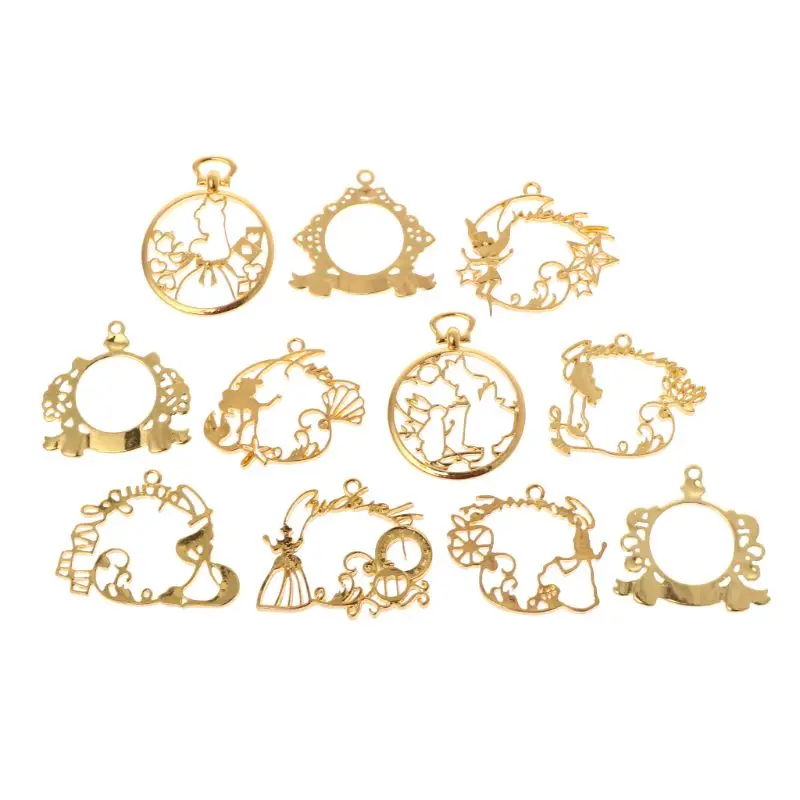 

11 Pcs/Set DIY Epoxy Resin UV Resin Metal Frame Cartoon Castle Shape Creative Pendant Holder Hollow Jewelry Findings Charms