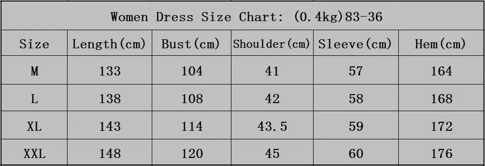 Abaya Size Chart 58