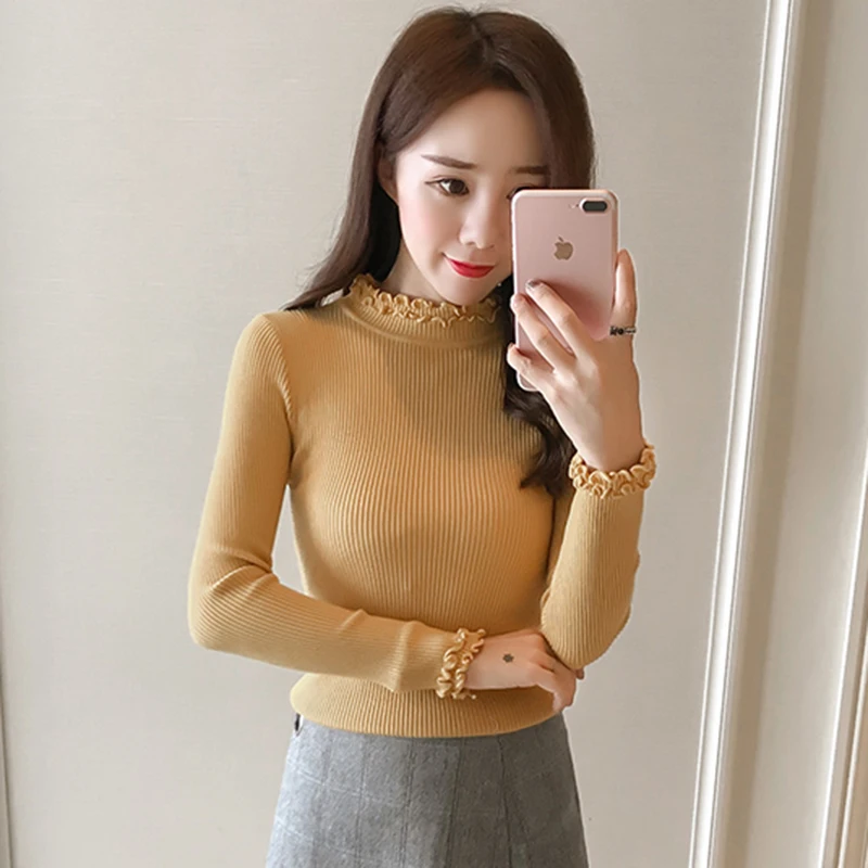 Fashion Half Turtleneck Sweater Female Top 2018 Korean New Elasticity Slim Long Sleeve Knit Pullover Soft Cozy Women's Sweater