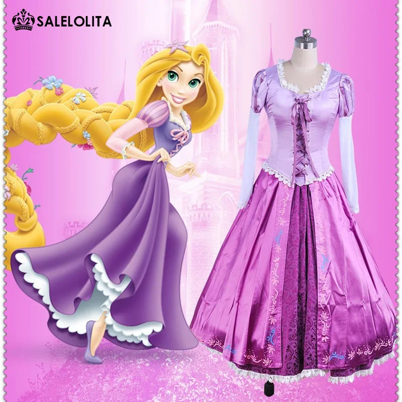 Cos Adult Rapunzel Fancy Dress Anime Cosplay Costume Princess Fairytale Tangled 