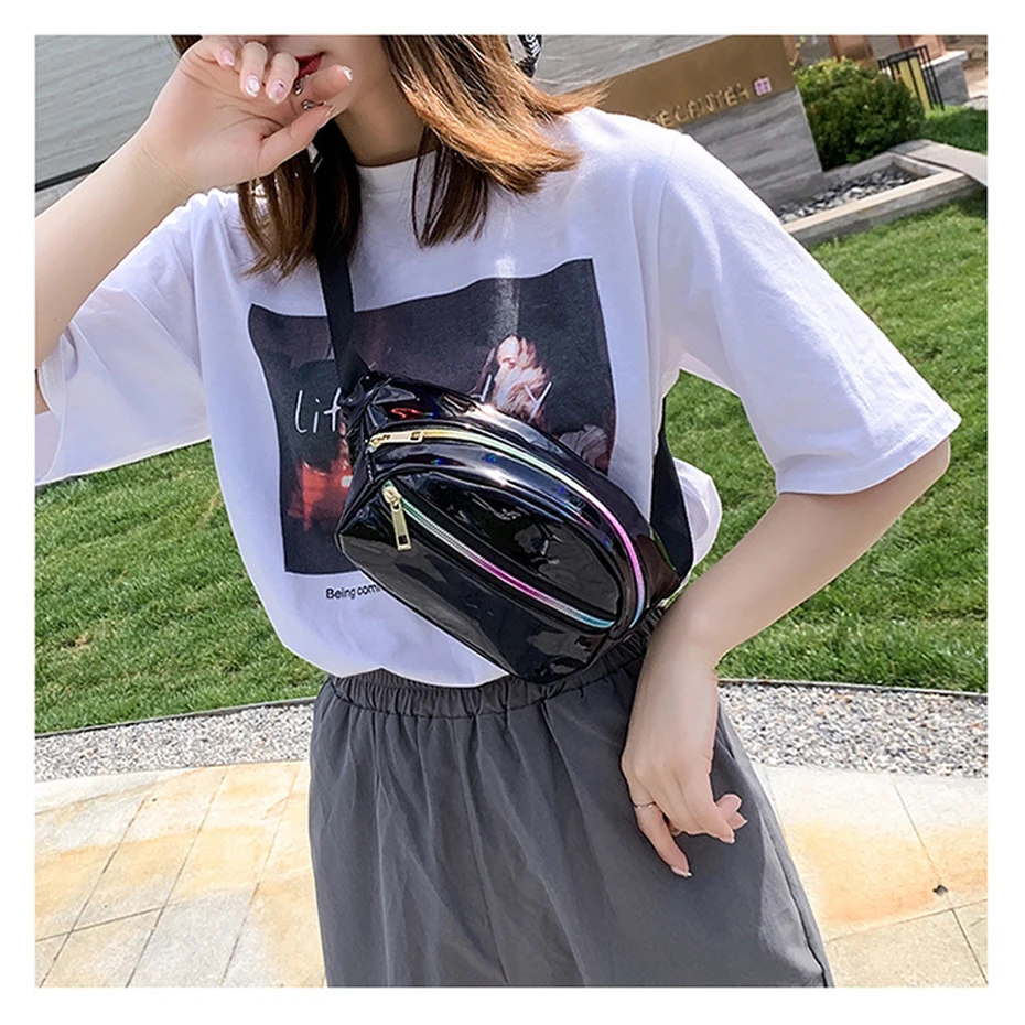 Free-Shipping- Laser-Waist-Packs-Bags-Women-Pure-Color-Fanny-Pack-Female-Belt-Bag-Black-PVC-Waist-Packs-Laser-Chest-Phone-Pouch-6