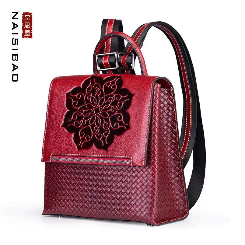 

NAISIBAO2018 new luxury fashion 100% high quality Messenger shoulder retro embossed leather cowhide mother package