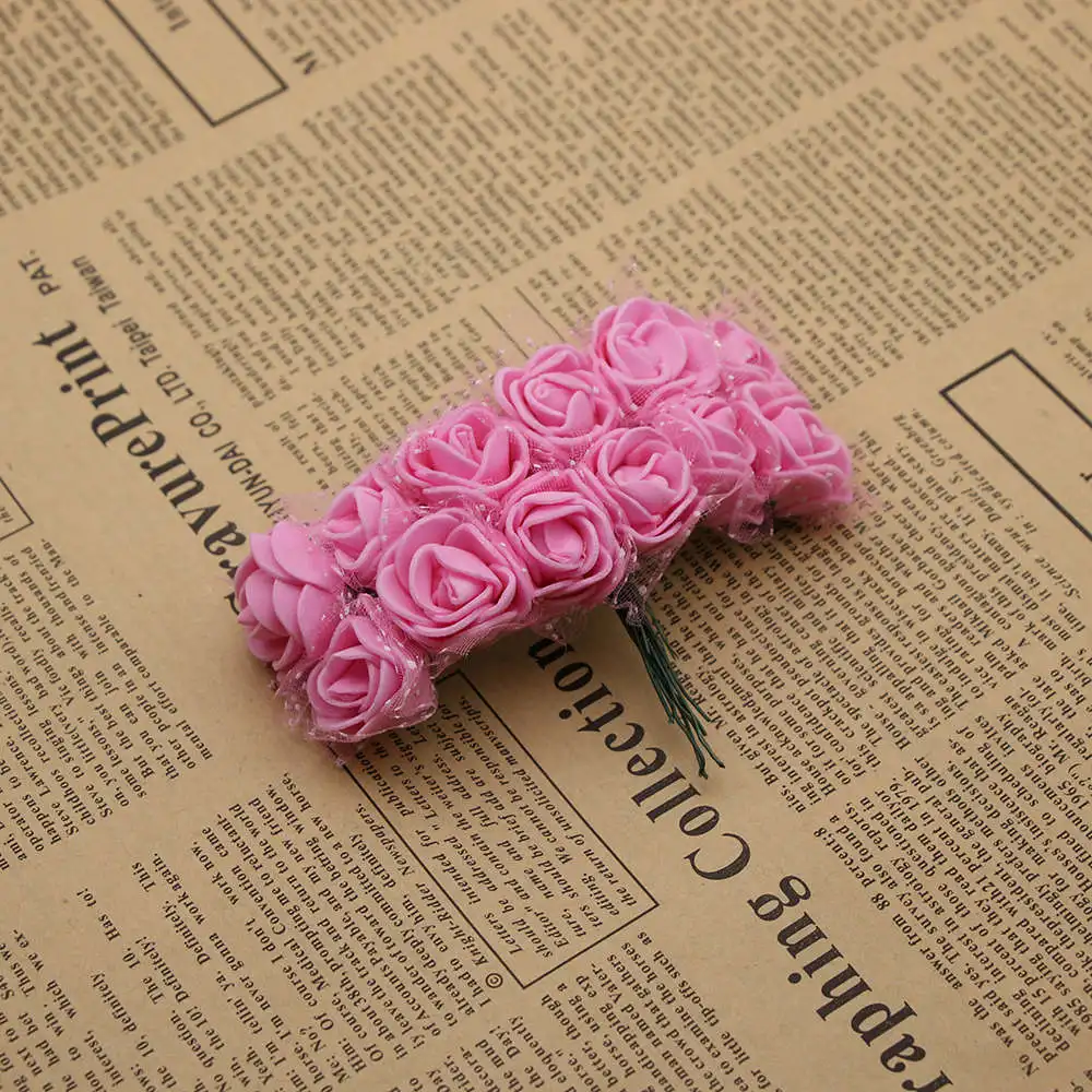 12 шт. Дешевые DIY Мини розы Искусственные цветы кружева свадебные цветы украшения цветок пена ручной кольцо материал - Цвет: Pink