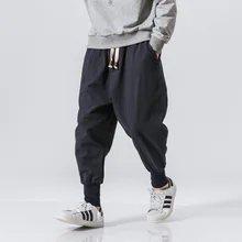 Japanese Casual Cotton Linen Trouser Male Harem Pant Men Ankle Banded Jogger Pant Chinese Traditional Clothe