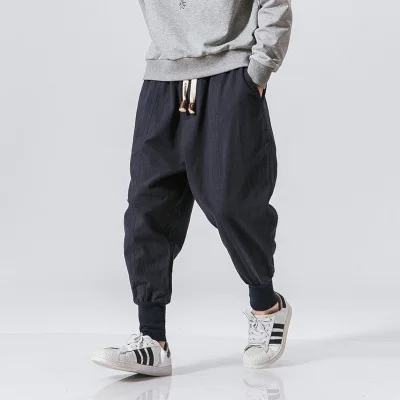 

Japanese Casual Cotton Linen Trouser Male Harem Pant Men Ankle Banded Jogger Pant Chinese Traditional Clothe