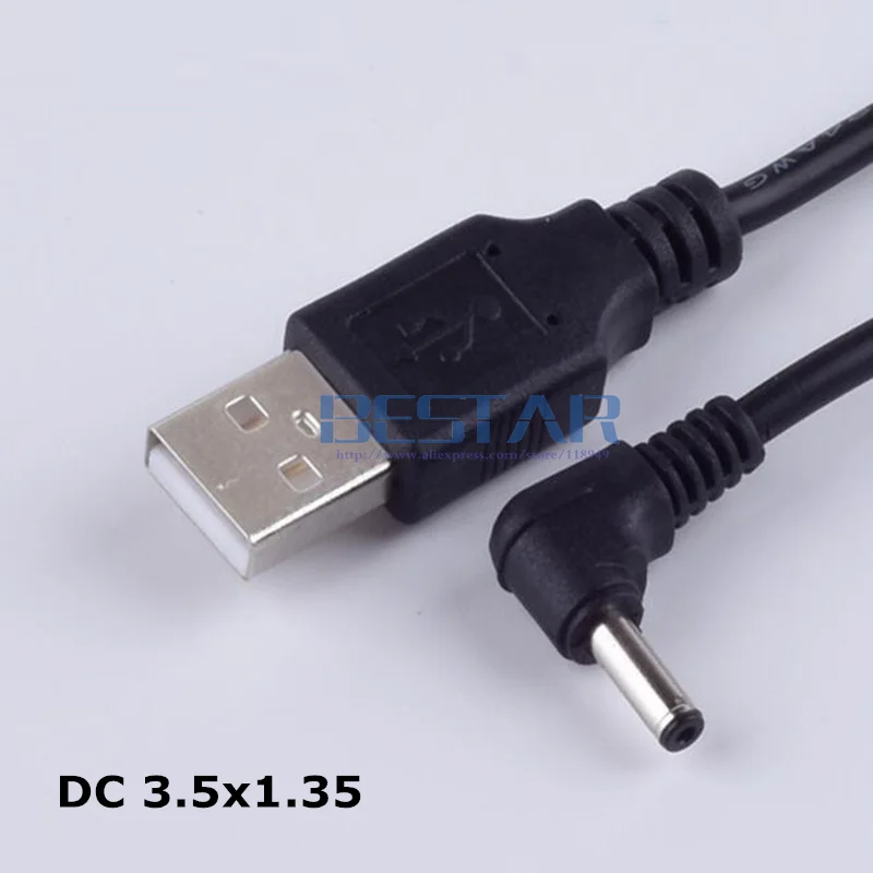 Black Dc Power Plug Usb Convert To 3.5*1.35mm/dc 35135 L Jack 3.5 Mm 1.35 Mm Right Angle Charging Cable 1m - Power Cables -