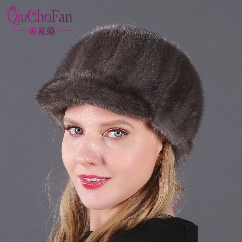 

Fur hat Female Winter mink fur duck tongue cap Knight cap Outdoor warm mink skin baseball cap in autumn and winter