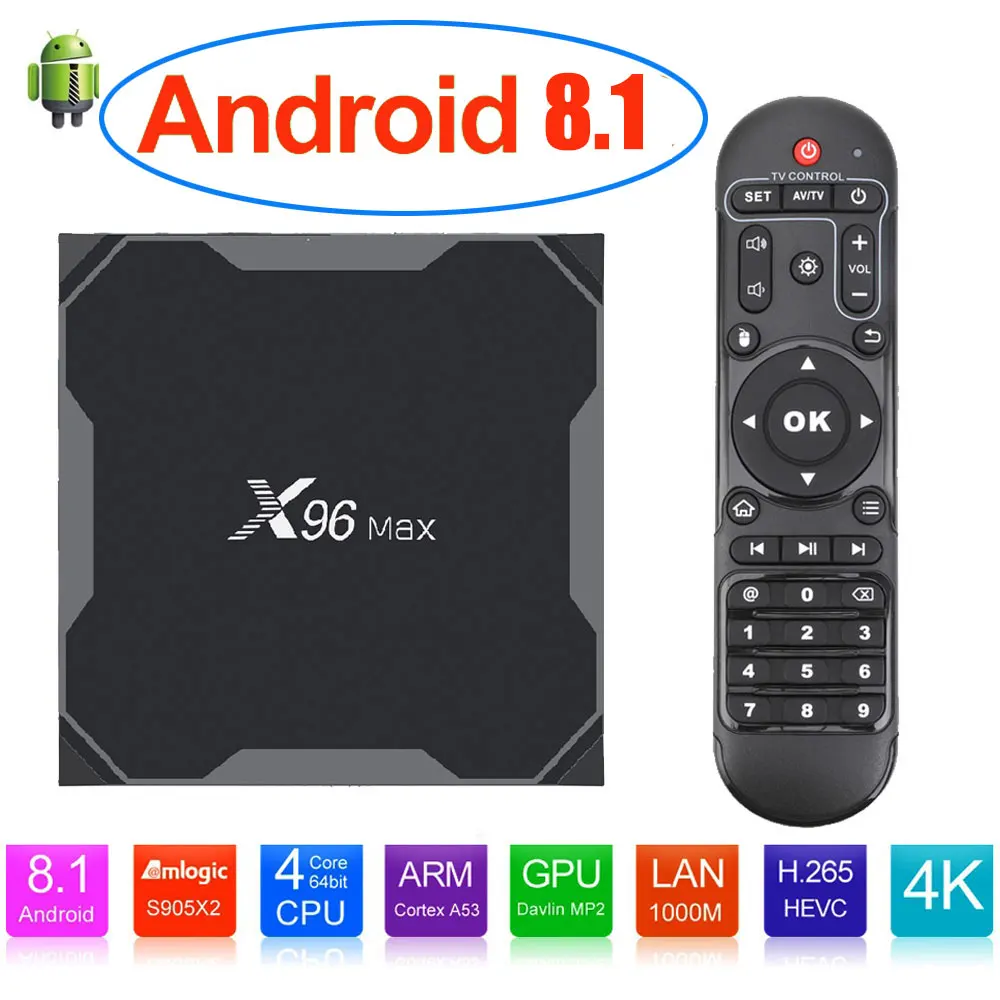 Android 8,1 caja de TV X96MAX Amlogic S905X2 4 GB 64 GB Quad Core 2,4G y 5 GHz Wifi 1000 M H.265 4 K Media Player Smart Set Top Box X96. - 1