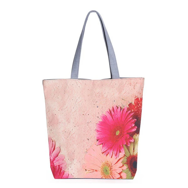 

Retro Floral Print Beach Bags For Women Canvas Tote Handbags Birds Design Single Shoulder Bags Female Shopping Bag