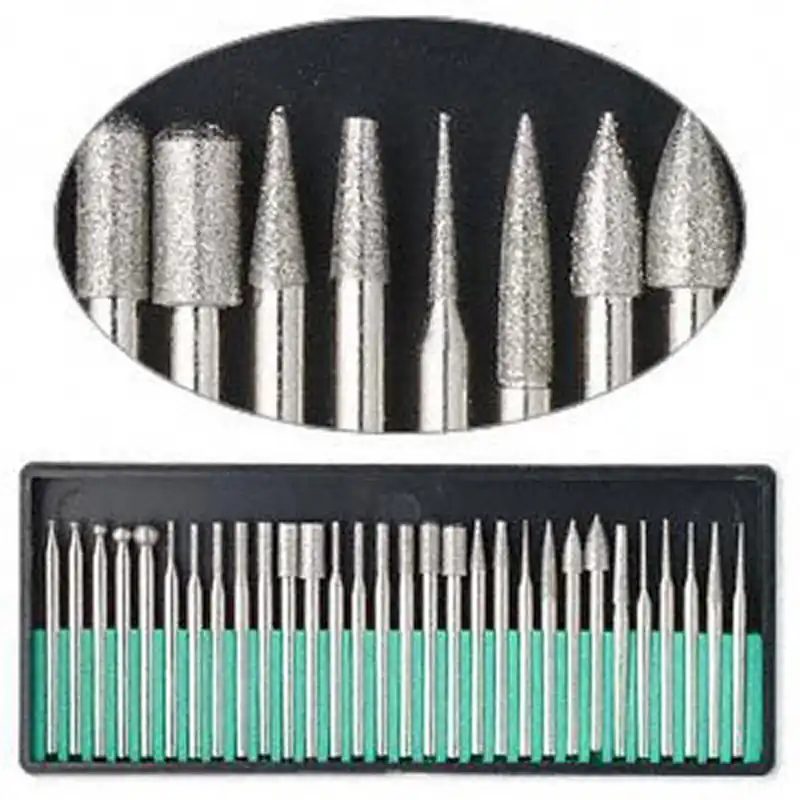 30pcs Diamond Burs Bur Bit Set Dremel 3 1mm Shank Rotary Tool Drill Bit For Grinding Jade Stone Marble Glass Tool Parts Aliexpress