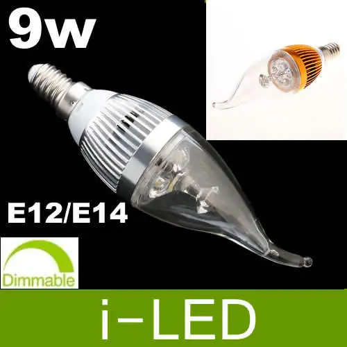 

9W Dimmable led candle lamp led light E12 E14 e27 Led Bulb 900lm Golden / Silvery Shell led lamp AC85-265v 100000HRS