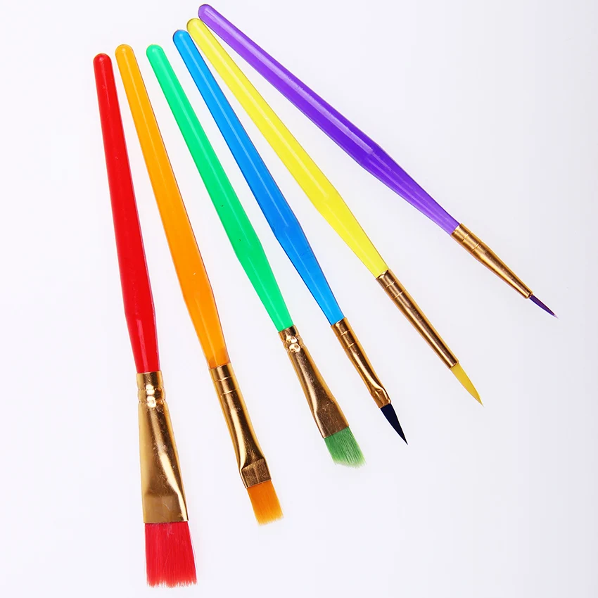Koop 6 stks set Aquarel Gouache Penselen Verschillende Vorm Ronde Wees Kleurrijke Tip Nylon Haar Schilderij Borstel Set Art Supplies